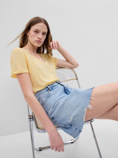 Κίτρινη Linen-Blend Μπλούζα-540638009