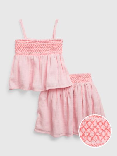 Ροζ Νηπιακό Crinkle Gauze Smocked Σύνολο Σετ-662134001