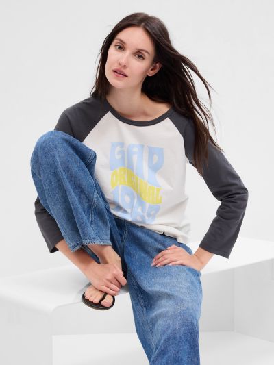Γκρι Gap Capsule Logo Raglan Μπλούζα-661029003