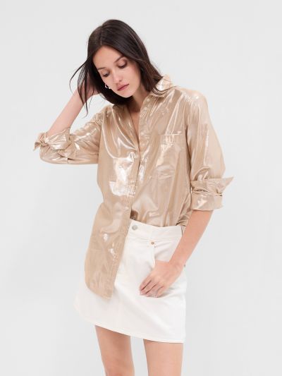 Ασημένιο Metallic Boyfriend Πουκάμισο-626359000