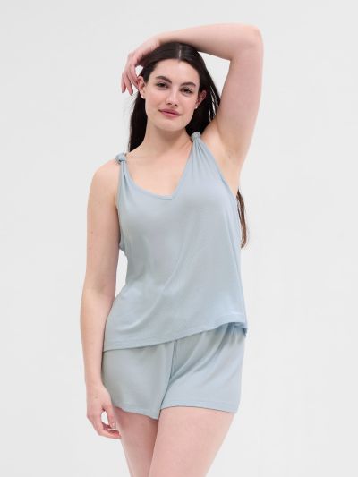 Μπλε Relaxed Ribbed PJ Αμάνικο Τοπ-555850003