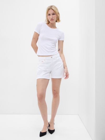 Άσπρο 5" Mid Rise Girlfriend Σορτς-607134000