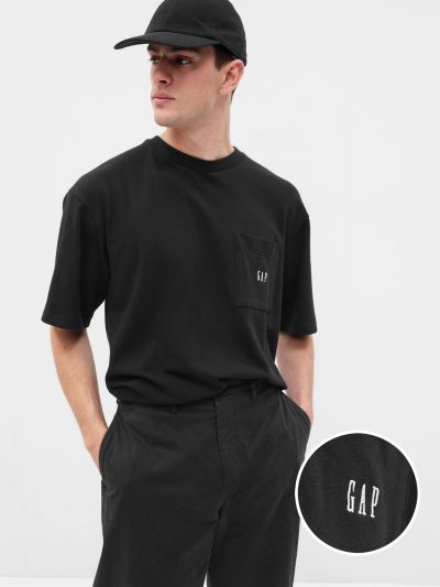 Μαύρη Oversized Gap Logo Πικέ Pocket Μπλούζα-648973002