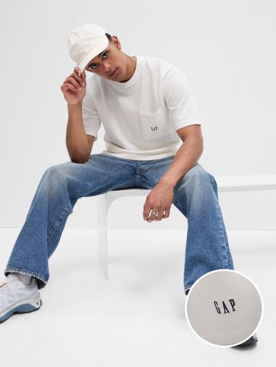Άσπρη Oversized Gap Logo Πικέ Pocket Μπλούζα-648973000