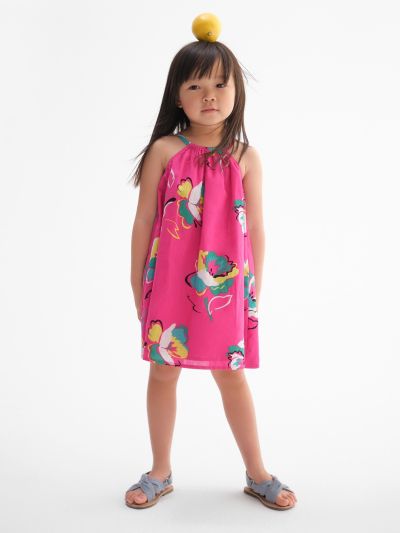 Ροζ Νηπιακό Halter Floral Swing Φόρεμα-662554000