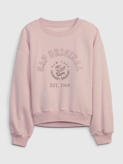 Ροζ Παιδικό Cropped Rhinestone Logo Φούτερ-739989000