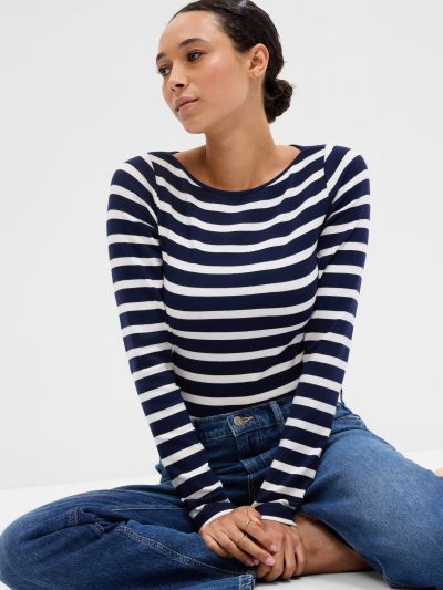 Μπλε Boatneck Ριγέ Μπλούζα-797732000