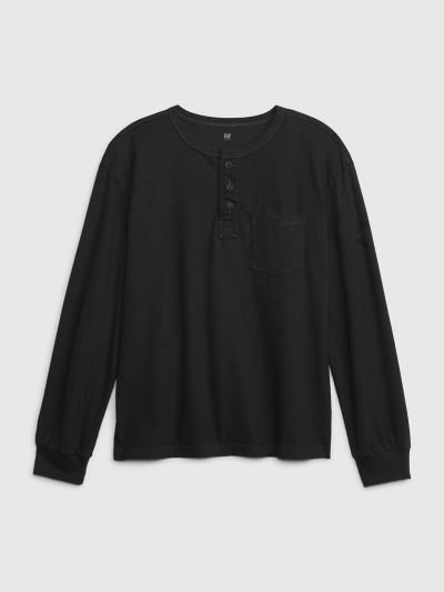 Μαύρη Παιδική Henley Pocket Μπλούζα-736038000