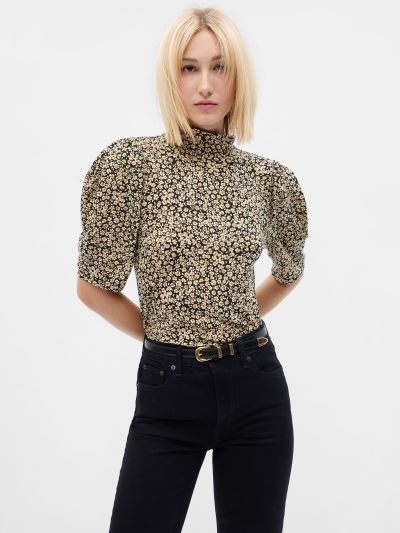 Μπεζ Puff Sleeve Jersey Μπλούζα-747073002