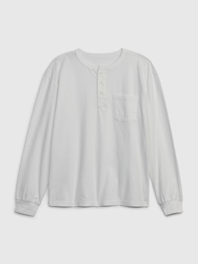 Άσπρη Παιδική Henley Pocket Μπλούζα-736038002