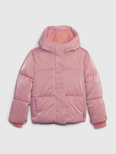 Ροζ Παιδικό Nylon Shine Puffer Μπουφάν-786745001
