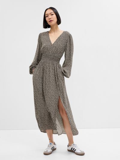 Smocked V-Neck Maxi Φόρεμα-736056000