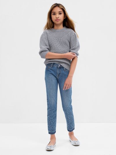 Μπλε Παιδικό Mid Rise Rhinestone Girlfriend Jean Παντελόνι με Washwell-780061000