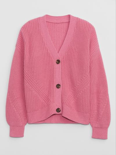 Ροζ Παιδική Cropped Shaker-Stitch Ζακέτα-724354003