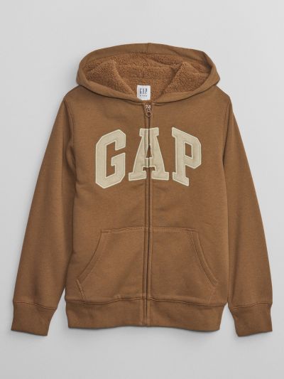 Καφέ Παιδικό Gap Logo Sherpa-Lined Zip Φούτερ-726332004