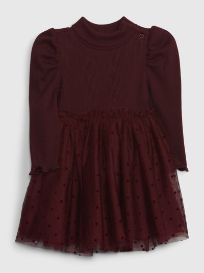 Κόκκινο Βρεφικό Puff Sleeve Tulle Φόρεμα-783948000