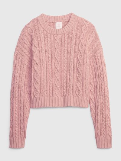 Ροζ Gap × LoveShackFancy Παιδικό Cable-Knit Cropped Πουλόβερ-798710000