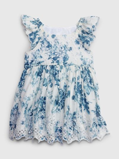 Μπλε Gap × LoveShackFancy Βρεφικό Φλοράλ Eyelet Φόρεμα-783814000