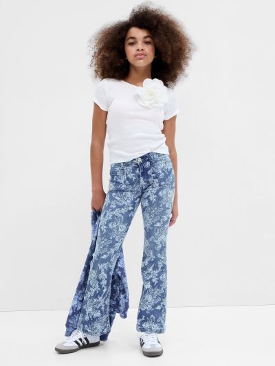 Μπλε Gap × LoveShackFancy Kids High Rise Floral â€˜70s Flare Jean Παντελόνι με Washwell-780047000