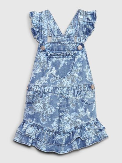 Μπλε Gap × LoveShackFancy Νηπιακό Φλοράλ Denim Skirtall με Washwell-798647000