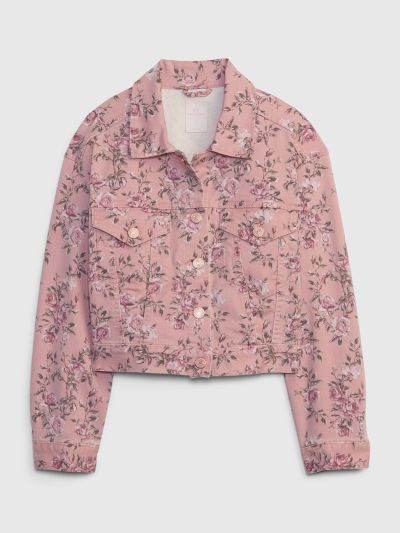 Ροζ Gap × LoveShackFancy Παιδικό Φλοράλ Icon Denim Πανωφόρι με Washwell-786750000
