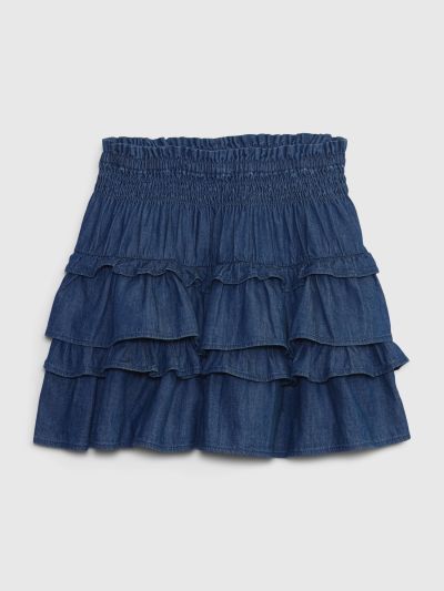 Μπλε Gap × LoveShackFancy Παιδική Denim Flippy Φούστα με Washwell-786956000