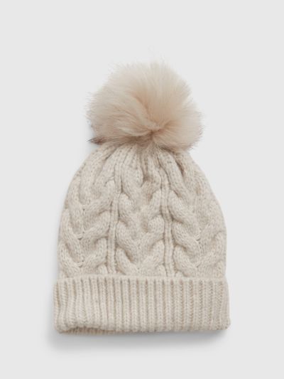 Μπεζ Παιδικό Cable-Knit Pom Σκουφάκι-774989000