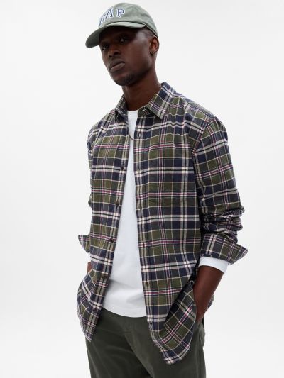 Πράσινο 100% Οργανικό Βαμβάκι Midweight Flannel Πουκάμισο-787635001