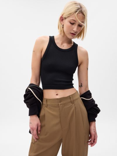 GapFit Seamless Rib Cropped Halter Αμάνικο Τοπ-790813003
