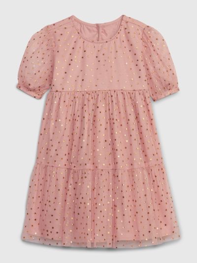 Ροζ Νηπιακό Metallic Star Tulle Tiered Φόρεμα-780176000