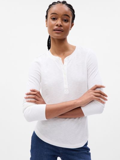 Άσπρη Essential Rib Henley Μπλούζα-753637007