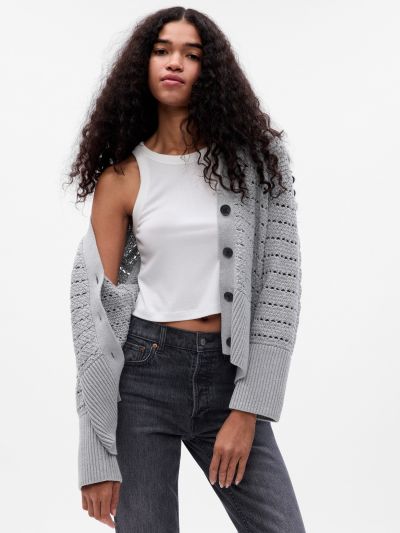 Γκρι 24/7 Split-Hem Crochet Ζακέτα-814403000