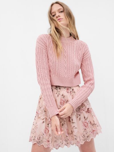 Ροζ Gap × LoveShackFancy Cable-Knit Cropped Πουλόβερ-793356000