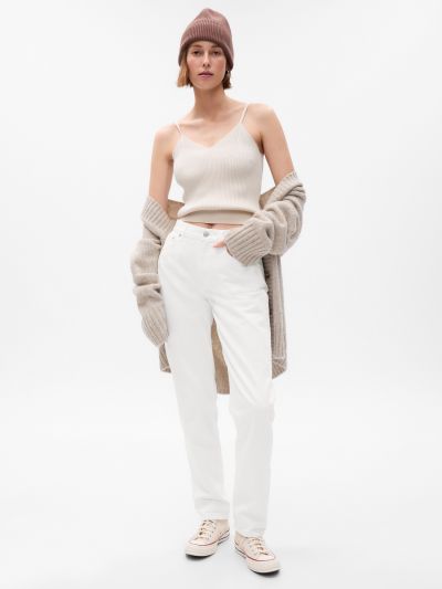 Άσπρο Mid Rise Girlfriend Jean Παντελόνι-725278000