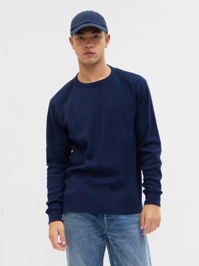 Μπλε Waffle Crewneck Μπλούζα-774839001