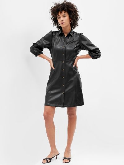Μαύρο Multi Faux-Leather Πουκάμισο-Φόρεμα-770435000