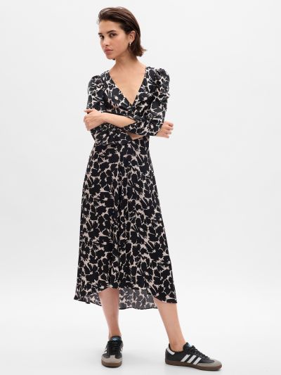 Μαύρο Ruched Satin Midi Φόρεμα-792429001