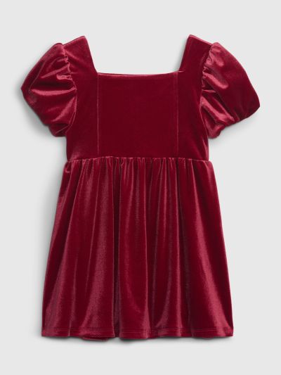 Κόκκινο Νηπιακό Puff Sleeve Βελούδινο Φόρεμα-816796001