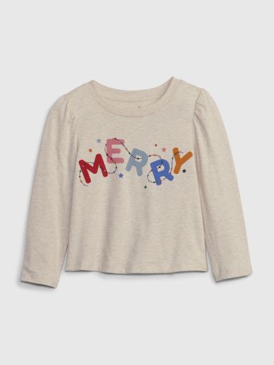 Μπεζ babyGap Οργανικό Βαμβάκι Mix and Match Puff Sleeve Graphic Μπλούζα-829676007