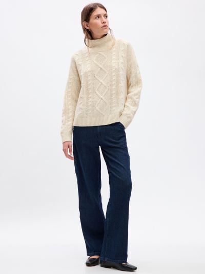 Μπεζ Cable-Knit Turtleneck Πουλόβερ-815141001