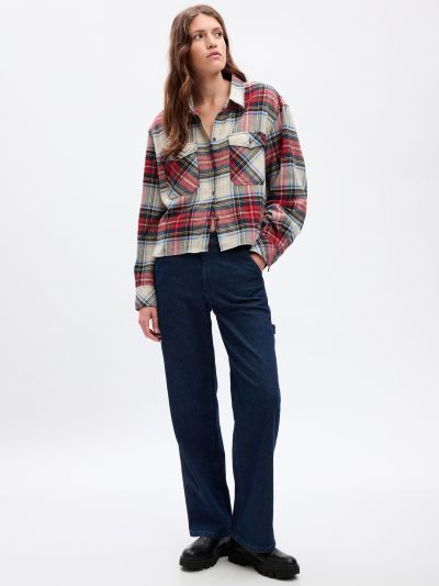 Κόκκινο Cropped Button-Front Πουκάμισο-817849001