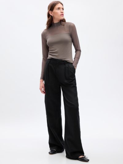Καφέ Modern Mockneck Mesh Μπλούζα-824343001