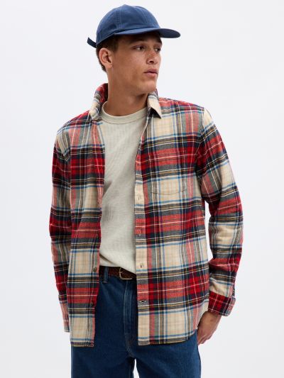 Κόκκινο 100% Οργανικό Βαμβάκι Midweight Flannel Πουκάμισο-787635011