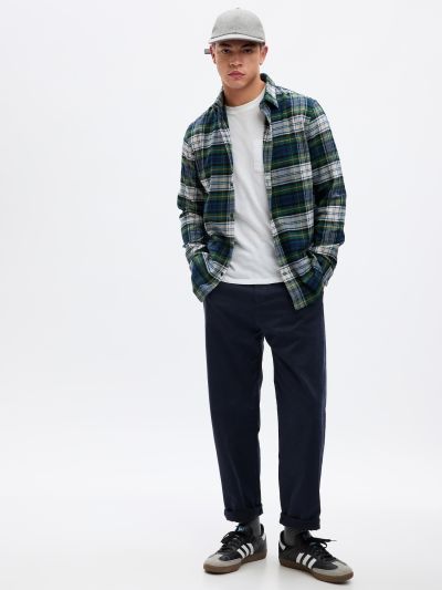 Πράσινο 100% Οργανικό Βαμβάκι Midweight Flannel Πουκάμισο-787635012