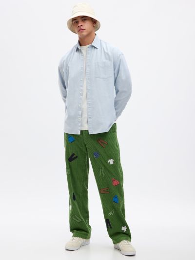 Πράσινο Gap Re-Issue × Sean Wotherspoon Embroidered Corduroy Loose Παντελόνι με Washwell-837648000