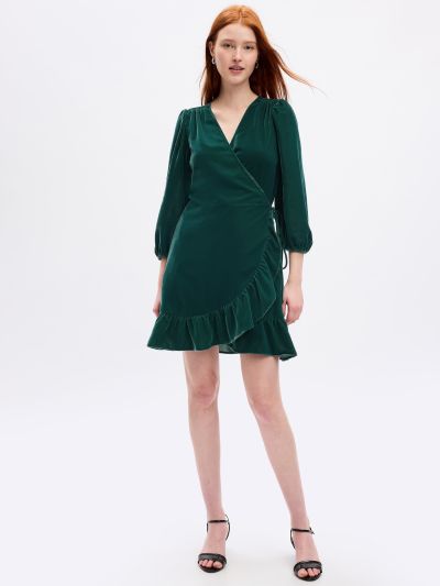 Πράσινο Velvet Wrap Mini Φόρεμα-826657001
