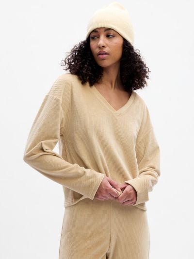 Relaxed Ribbed Velour PJ Top-830523000