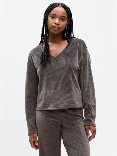 Relaxed Ribbed Velour PJ Top-830523001