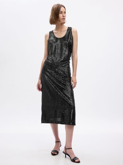 Μαύρη Sequin Midi Pencil Φούστα-826077001