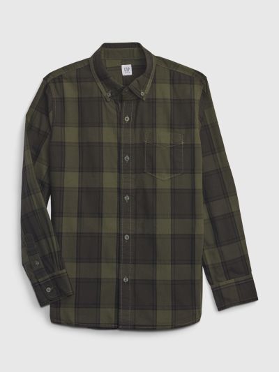 Πράσινο Παιδικό Poplin Button-Down Πουκάμισο-780257002